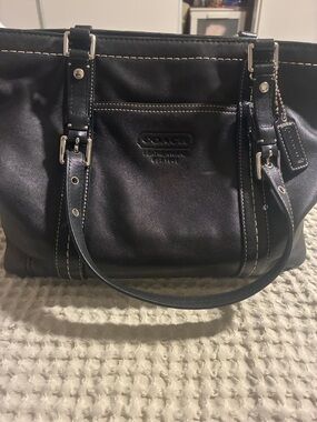 Coach Black Leather Tote with Contrast Stitching